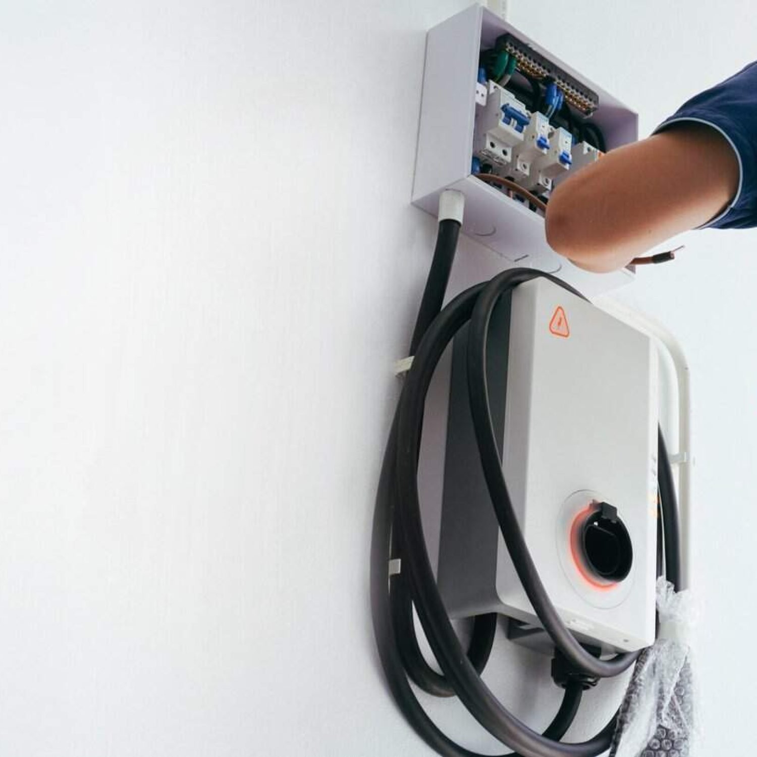 Electrical panel being installed by a professional electrician.